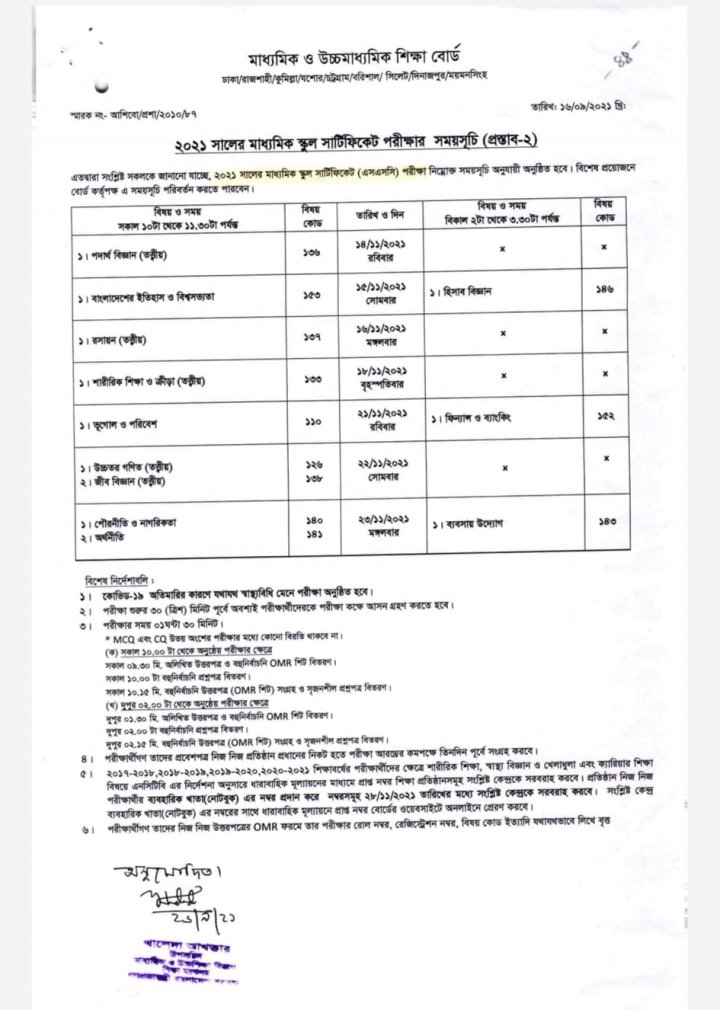 এসএসসি-এইচএসসি পরীক্ষার সময়সূচি প্রকাশ