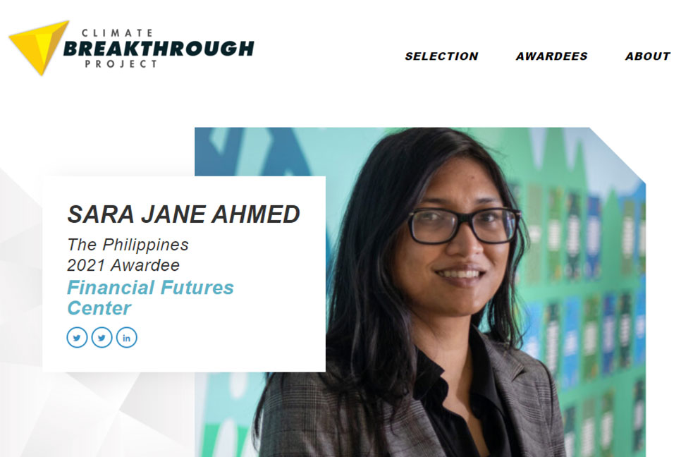 ক্লাইমেট ব্রেকথ্রু অ্যাওয়ার্ড পেলেন বাংলাদেশি বংশোদ্ভূত সারা