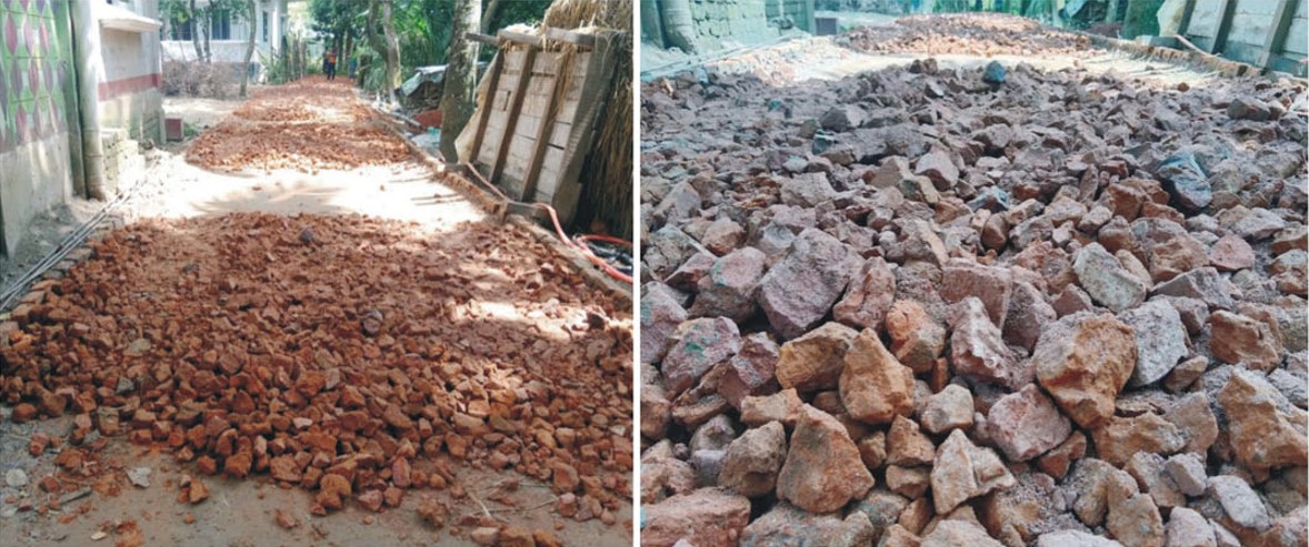 দেবিদ্বারে রাস্তা নির্মাণে নিম্নমানের ইট-খোয়া এলাকাবাসীর ক্ষোভ