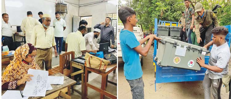 কেন্দ্রে-কেন্দ্রে পৌঁছানো হয়েছে ইভিএমসহ ভোটের সরঞ্জাম